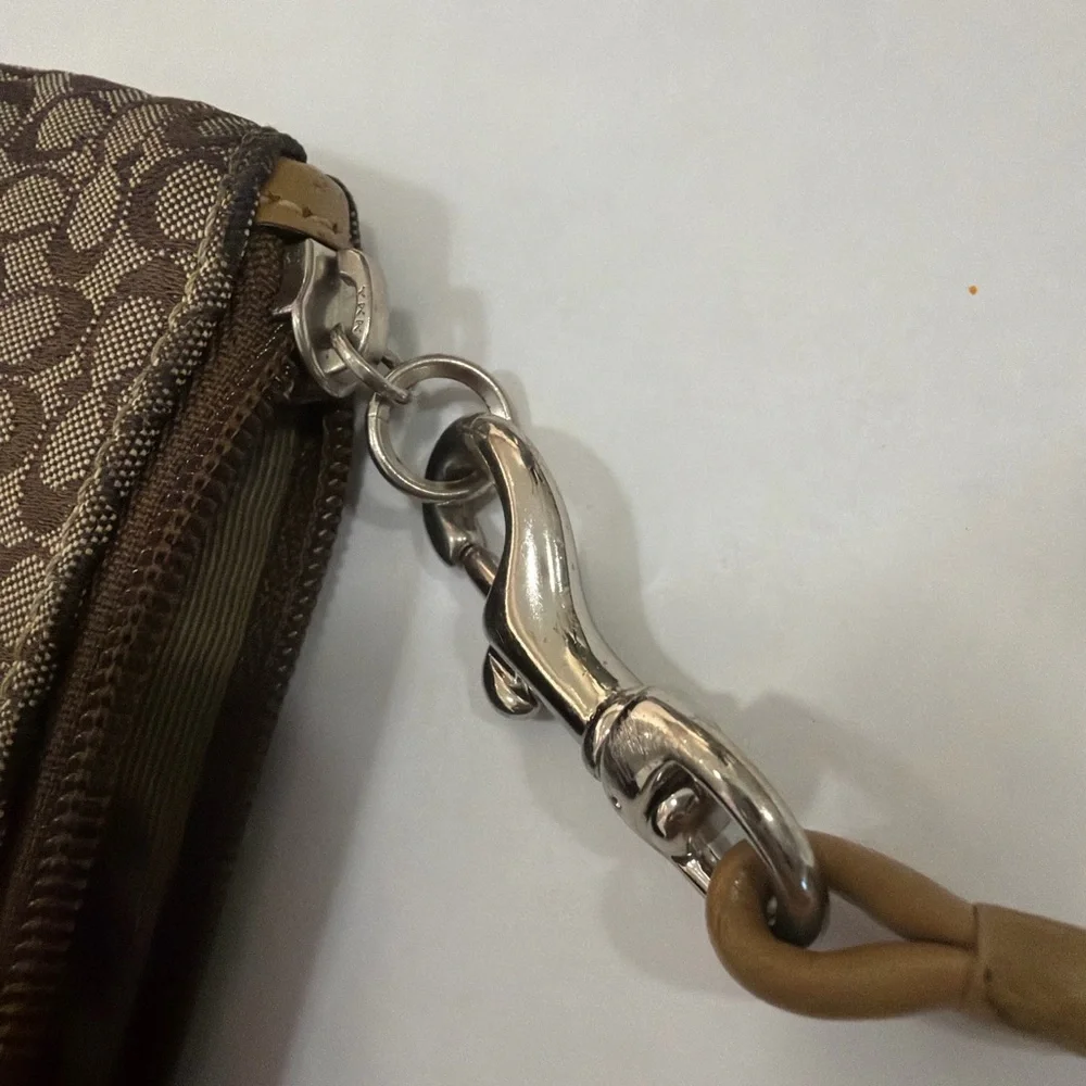 Coach Signature Canvas & Suede Wristlet | Brown Tan | Small Pochette - Picture 4 of 4